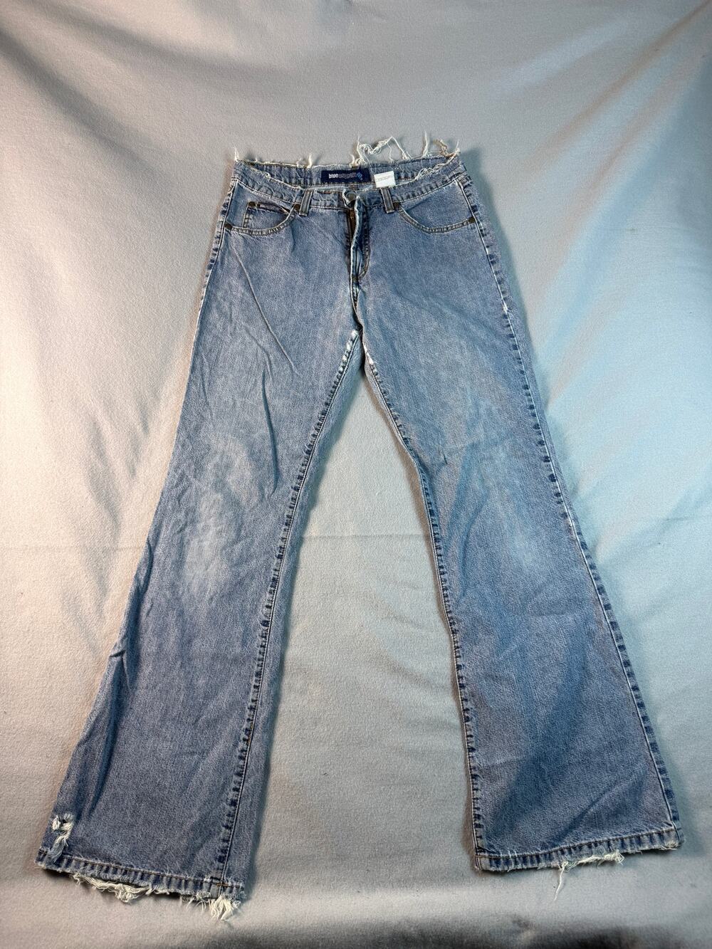 Vintage Blue Asphalt Flare Jeans Womens 9 Blue Light Wash Distressed Denim Y2K